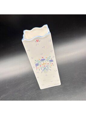 Vintage Vase Lavender Pink Floral Square Ceramic Dana Taiwan Cottage Granny 80s